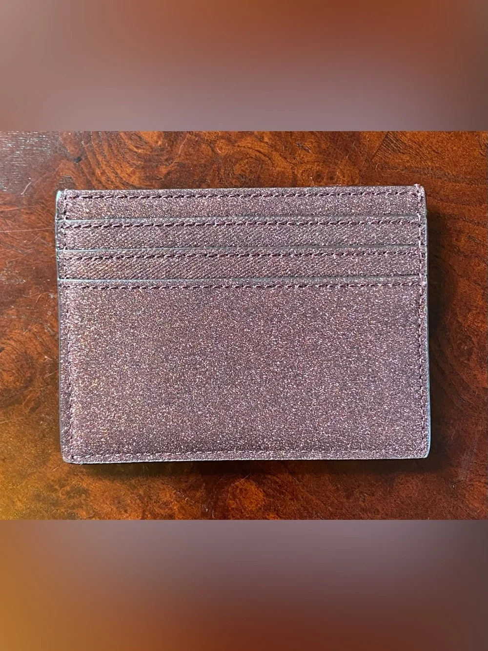 kate spade New York Pink Glitter Card Holder with Gold Logo